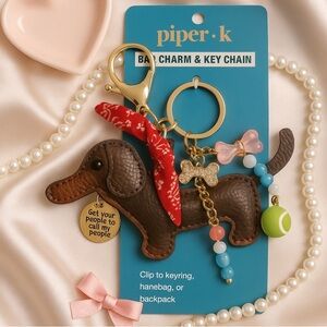 Piper K Dachshund Dog Charm Keychain Pearl Beaded Bag Charm NWT